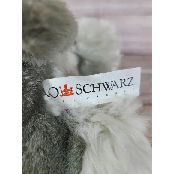 FAO Schwarz Plush Schnauzer Stuffed Animal Dog Beanbag Gray Laying 11" - Picture 4 of 4